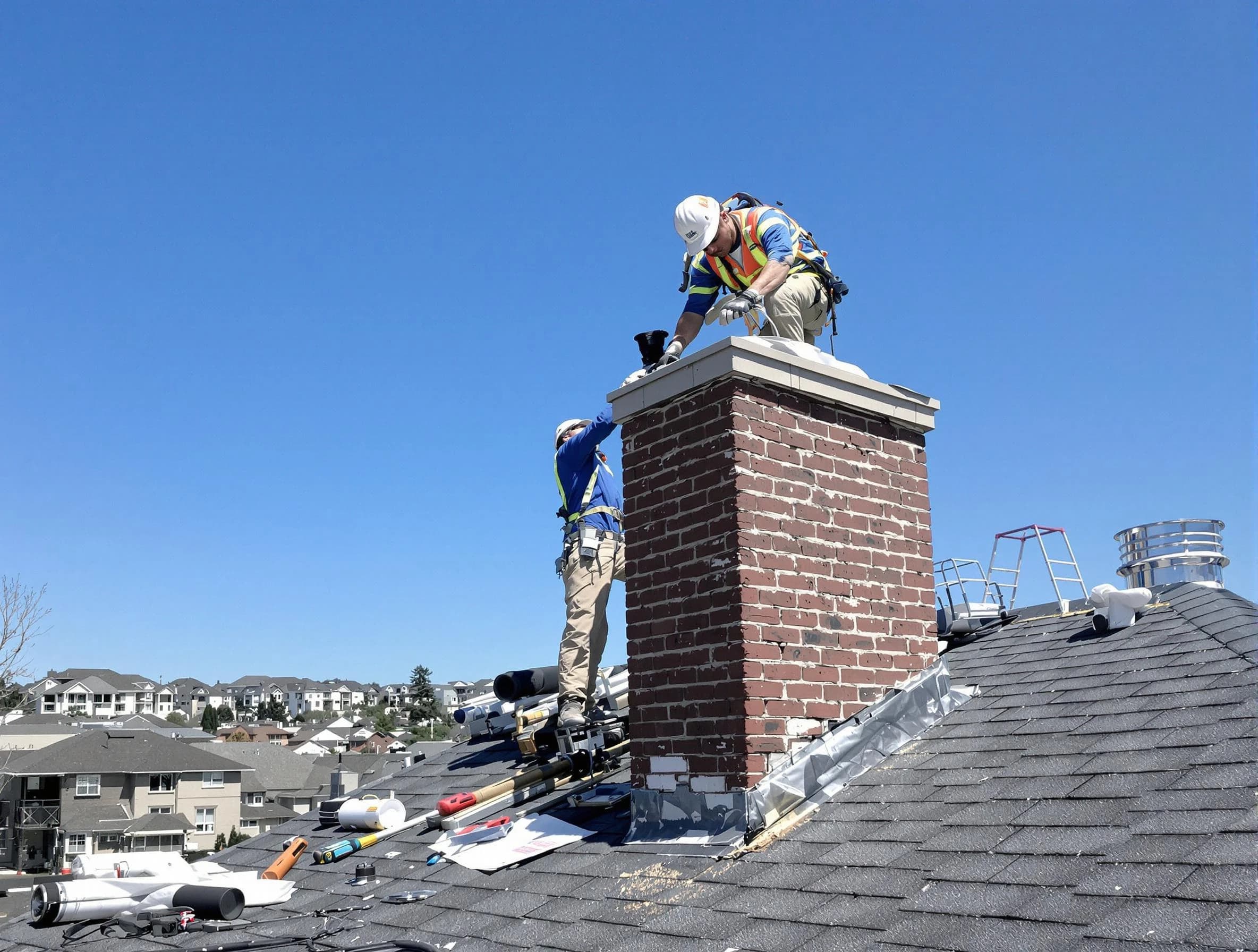 Longmont Chimney Sweep repairing a chimney crown in Longmont, CO