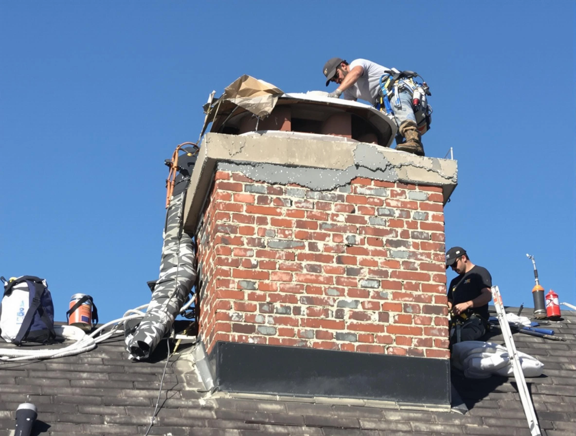 Longmont Chimney Sweep installing a custom chimney crown in Longmont, CO