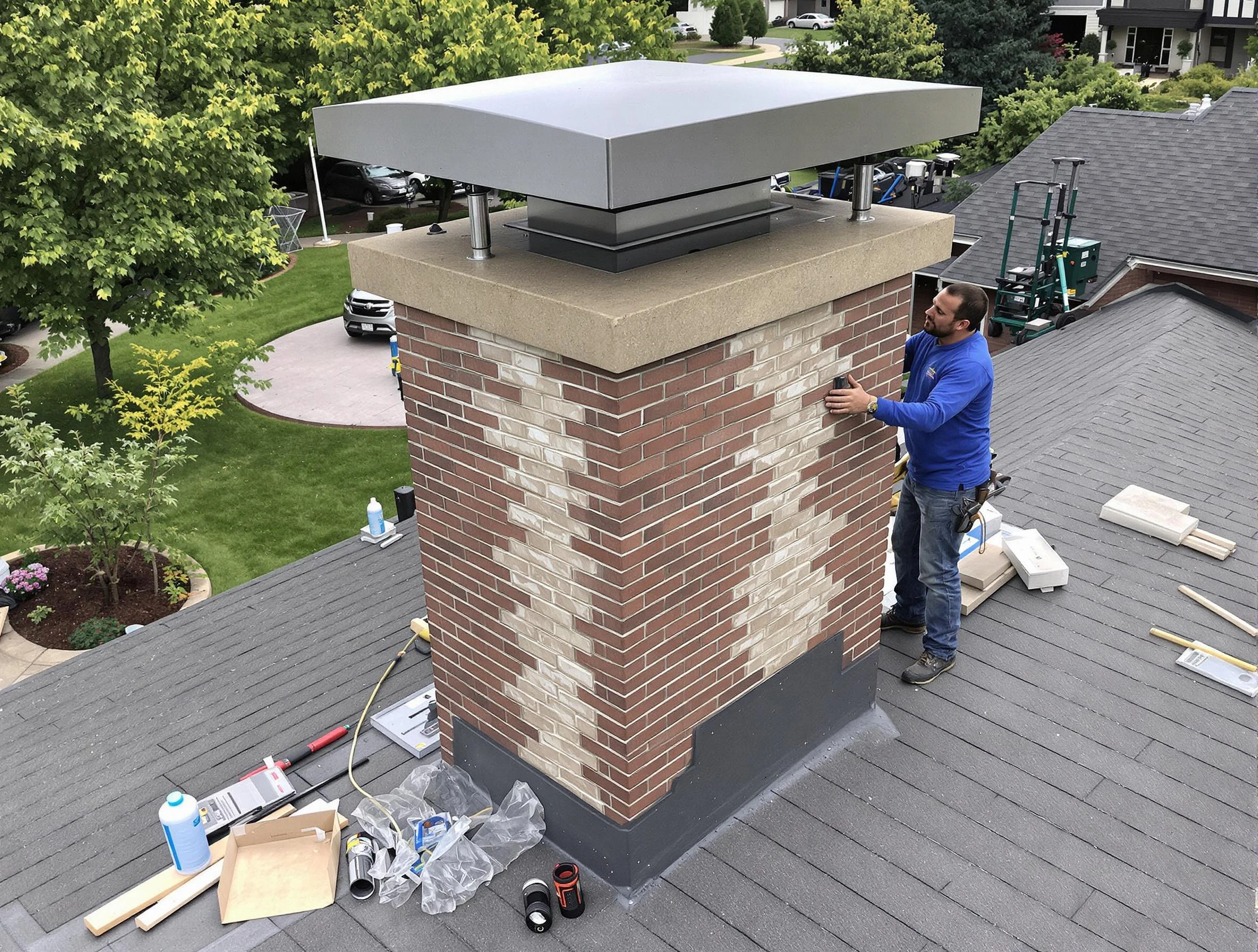 Longmont Chimney Sweep team working on a custom chimney remodel in Longmont, CO