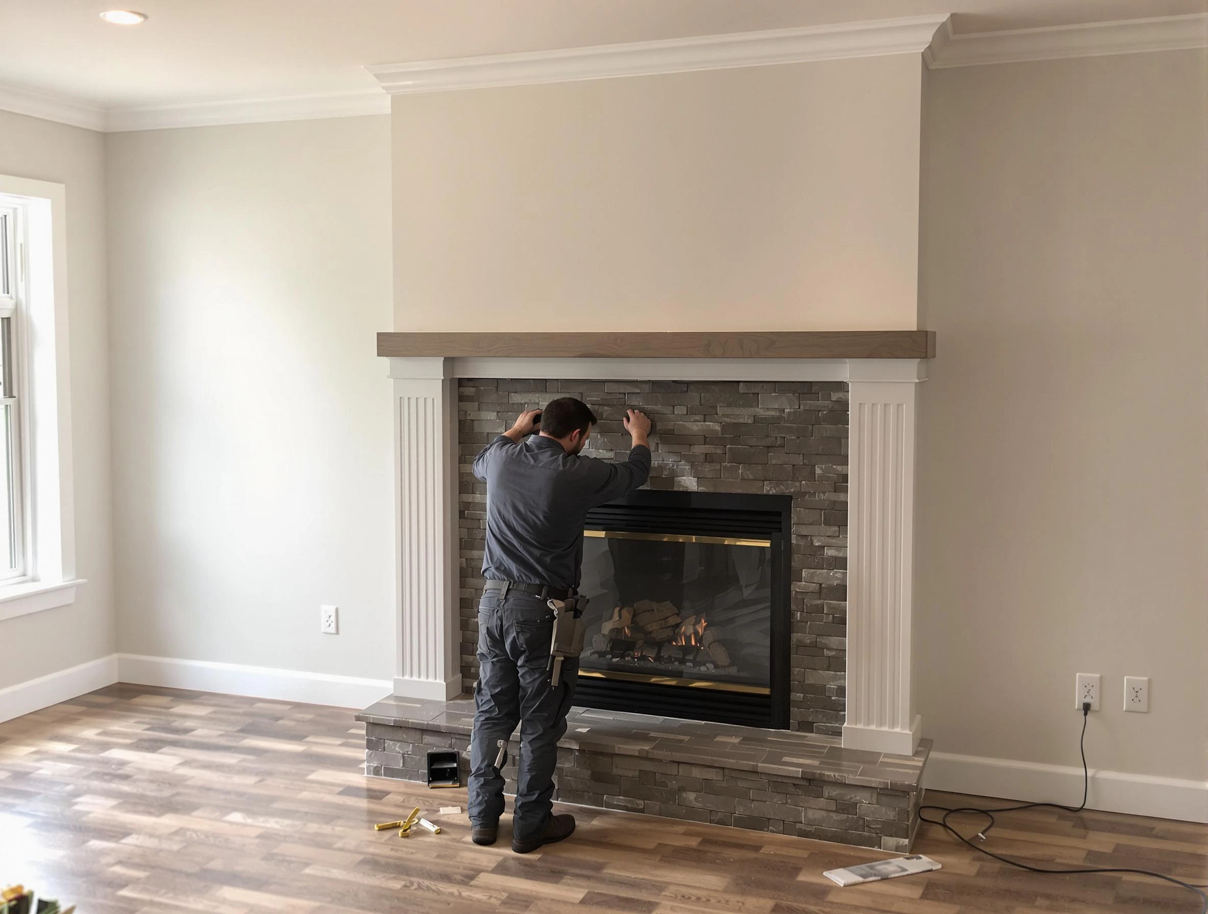 Longmont Chimney Sweep finishing a custom fireplace install in Longmont, CO